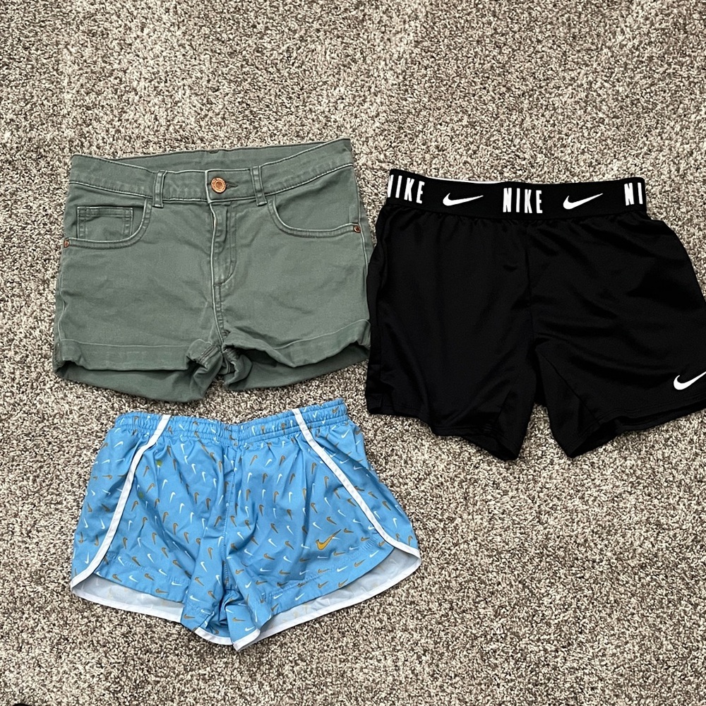 Nike Black, Nike Blue, and H&M Green Shorts Trio-small 10-12